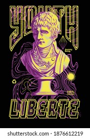 Liberte slogan with geometric shapes and statue design print for tee and poster