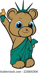 Liberty Bear Cute Vector Cartoon