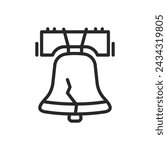 Liberty Bell Icon, Emblem of American Independence and Historic Symbol, Simple Thin Linear Outline Vector Sign.