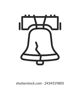 Liberty Bell Icon, Emblem of American Independence and Historic Symbol, Simple Thin Linear Outline Vector Sign.