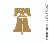 the Liberty Bell, minimalist vector, two-color design of muted bronze and off-white, simple silhouette with a clean crack line, isolated on a solid white background