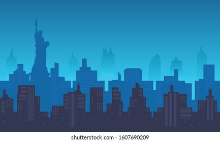 Liberty City silhouette with blue colour of buildings