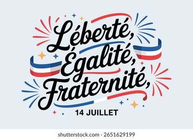 Citação fraternidade de igualdade de liberdade com traços de tinta tricolor para 14 de julho francês projeto de celebração do dia nacional