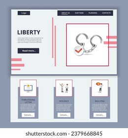 Liberty flat landing page website template. Threatening letter, violence, bullying. Web banner with header, content and footer. Vector illustration.