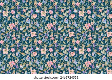 Liberty flower seamless pattern ,elegant gentle trendy in small-scale flower. Floral meadow background for textile, fabric, covers, manufacturing, wallpapers, print, gift wrap and scrapbook on black