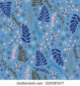 Liberty flower seamless pattern ,Gentle trendy  in small-scale flower. Floral meadow background for textile, fabric, covers, manufacturing, wallpapers, print, gift wrap and scrapbook on sky blue