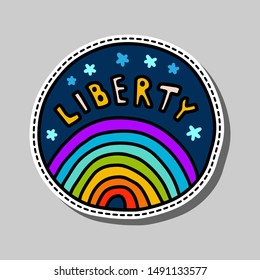 Liberty hand drawn vector illustration in cartoon style sticker logo pin rainbow gay homosexual rights