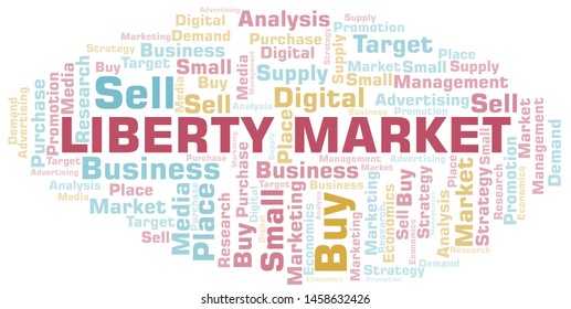 Liberty Market word cloud. Vector made with text only