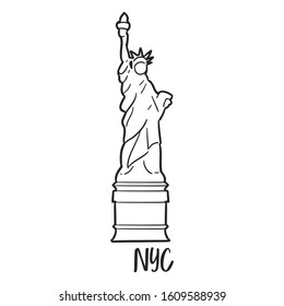 Liberty New York City Traditional Doodle. Icons Sketch Hand Made. Design Vector Line Art.