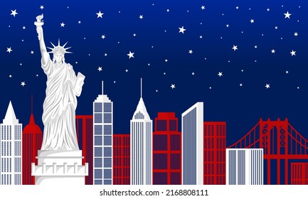 Liberty and New york city vector, themed elements of the American flag, red and white stripes and stars, suitable for the theme of United States Independence Day and other national events