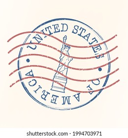 Liberty, New York, USA Stamp Postal. Silhouette Seal. Flag Passport Round Design. Vector Icon. Design Retro Travel. National Symbol.