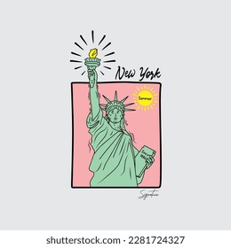 Liberty New York vector drawing art cartoon illustration design describe summer season suitable use for print tee