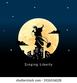Liberty Singing. The Statue of Liberty singing, a vector that raises issues of world politics, or maybe for a promotion festival.