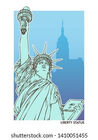 Liberty Statue, American Landmark Illustration, Isolated Vector