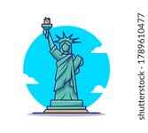 Liberty Statue Cartoon Vector Icon Illustration. Famous Building Traveling Icon Concept Isolated Premium Vector. Flat Cartoon Style