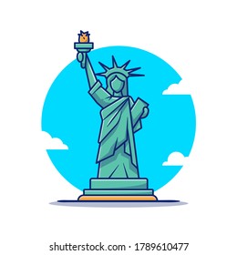 Liberty Statue Cartoon Vector Icon Illustration. Famous Building Traveling Icon Concept Isolated Premium Vector. Flat Cartoon Style