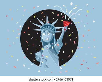 Liberty Statue Celebrating Independence Day Vector Cartoon. 4th of July celebration concept illustration design
