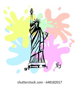 Liberty statue. Colorfull hand drawing illustration