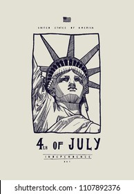 Liberty statue face american independence day july forth vintage print