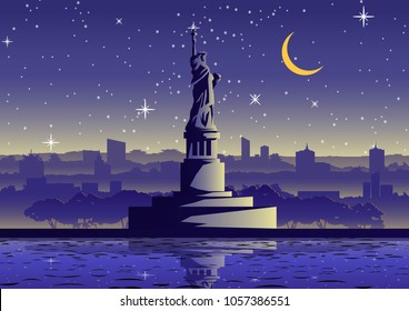 liberty statue famous landmark of USA ,silhouette style,vector illustration