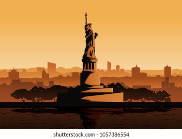 liberty statue famous landmark of USA ,silhouette style,vector illustration