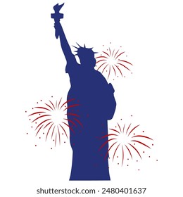 Liberty Statue Fireworks Background America Independence Day Vector Illustration