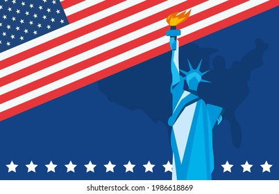 liberty statue with flag on usa independence day poster