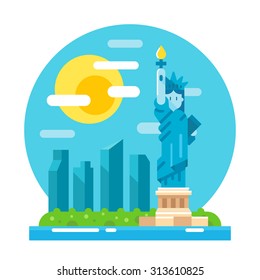 Liberty statue flat design landmark illustration vector