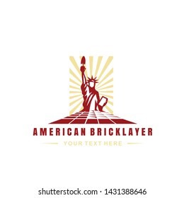 The Liberty Statue Holding A Trowel For American Brick Layer Logo 