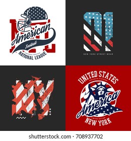 Liberty Statue isolated vector logo concept. New York number street wear superior sport vintage badge design. Premium quality American football helmet emblem t-shirt tee print illustration.