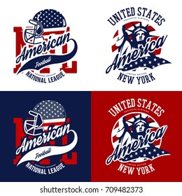 Liberty Statue isolated vector logo concept. Rugby street wear superior sport vintage badge design. Premium quality American football helmet emblem t-shirt tee print illustration.