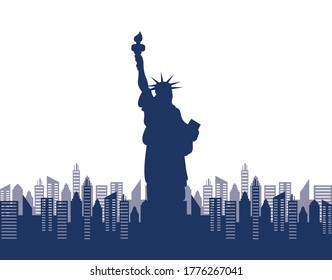 liberty statue monument new york city scene vector illustration design