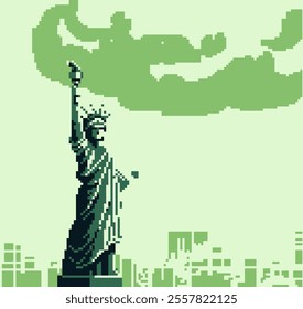 Liberty statue in New York United States pixel art cartoon icon. Symbol of country USA. 8-bit. Popular landmark. Sticker design. Isolated abstract vector illustration. 