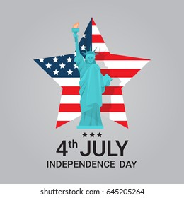 Liberty Statue Over United States Flag Star Independence Day Holiday 4 July Banner Flat Vector Illustration