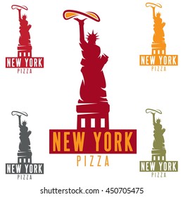 Estatua de la libertad con pizza en Nueva York, plantilla de diseño de vectores