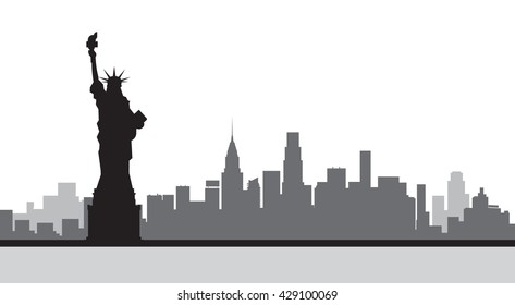 New York Skyline Landmarks Silhouette Vector Stock Vector (Royalty Free ...