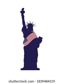 liberty statue with united states of america flag vector illustration design