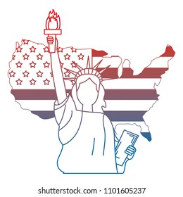 liberty statue with USA map