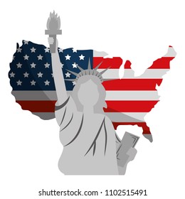liberty statue with USA map