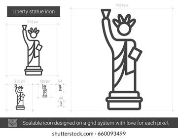 Icono de línea vectorial de estatua de la libertad aislado en fondo blanco. Icono de la línea de estatua de la libertad para infografía, sitio web o aplicación. Icono escalable diseñado en un sistema de cuadrícula.