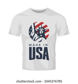 Liberty Statue vector logo concept isolated on white t-shirt. Made in USA street wear sport vintage badge design. Premium quality United States of America emblem t-shirt tee print illustration.