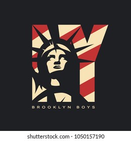 Liberty Statue vector logo concept isolated on dark background. New York street wear modern sport badge design. Premium quality United States of America emblem t-shirt tee print illustration.