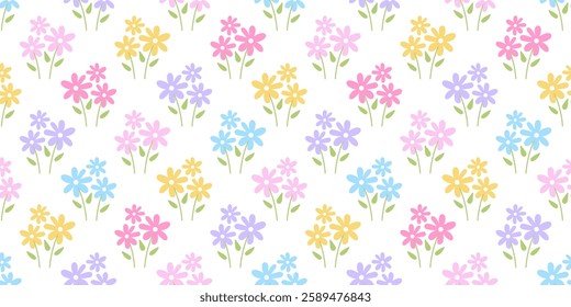 Liberty style background of small pastel colorful flowers. Abstract flowers. Floral pattern with small colorful flowers on white background. Vintage pastel color pretty yellow, pink, blue tiny flowers