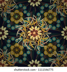 Liberty style. Floral seamless black, yellow and gray background for textile, book covers, manufacturing, wallpapers, print, gift wrap. Simple cute vector pattern in small-scale flowers. Millefleurs.