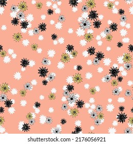 Liberty style small daisies pattern with nude background. perfect for textile fashion. ready to color and stamp. All over and vector pattern