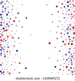 Liberty Symbolic Stars Confetti. USA Festival Flyer Pattern Design. Veteran Day Texture. Screen, Cover Stars Background.