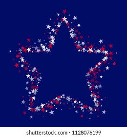 Liberty Symbolic Stars Confetti. USA Memorial Day Pattern Design. Veteran Day Texture. Flyer, Cover Print Design Background.