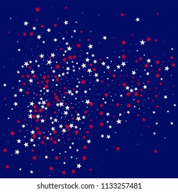 Liberty Symbolic Stars Confetti. USA Fashion Pattern Design. Independence Day Texture. Poster, Advertising Stars Background.
