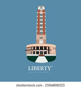 liberty university main tower illustration for print on tees and shirts, american liberty univerity emblem design, fourth freedom graphic, independence illustration, liberty tower