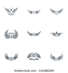 Liberty wing logo set. Simple set of 9 liberty wing vector logo for web isolated on white background